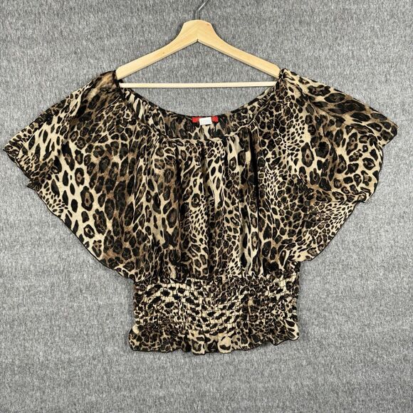 China Dolls Off The Shoulder‎ Top Women’s Small Leopard Print Blouse Y2K - Picture 1 of 7